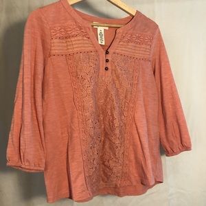 Size S petite Style & Co salmon crochet front top